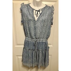 Pinch Boutique Sleeveless Drop Waist Blue Patterned Ruffle Dress Size Medium‎